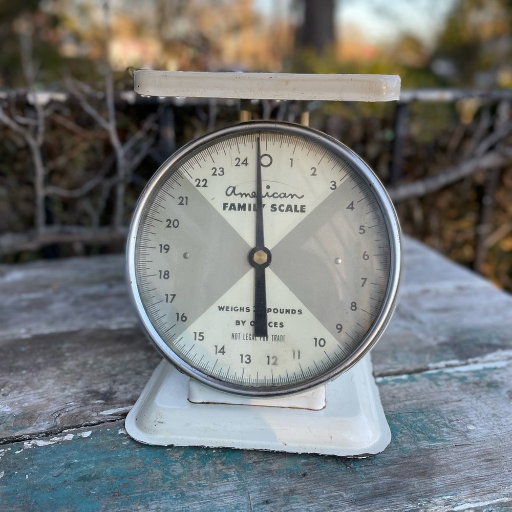 Vintage White Metal Farmhouse Scale
